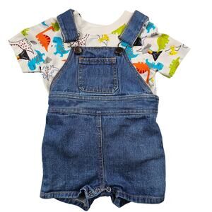 Vintage Overalls Size 18mo Dinosaur Shirt Denim Bib Style Shorts Hong Kong STAIN